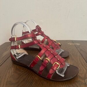 Giuseppe Zanotti Red Leather Gladiator Sandals Multi Strap Buckle Italy 37.5/7.5